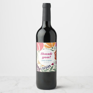 Bright Abstract Floral Wedding Retro Thank You Wine Label