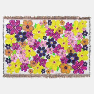 Bright Abstract Flower Art Throw Blanket