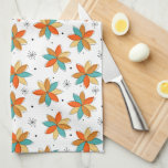 Bright Abstract Flowers Mid Century Pattern Tea Towel<br><div class="desc">This funky flower mid century kitchen towel features turquoise blue,  yellow,  and two shades of orange abstract daisy flowers along with starbursts and dots. It will add that POP you want hanging from your oven door!</div>