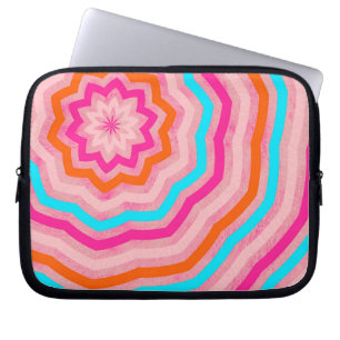 Bright Abstract Fun Flower in Orange Pink Teal Laptop Sleeve