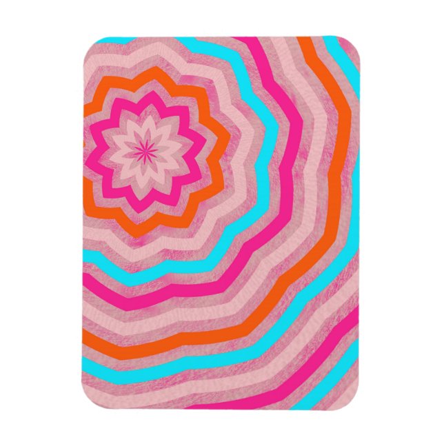 Bright Abstract Fun Flower in Orange Pink Teal Magnet (Vertical)
