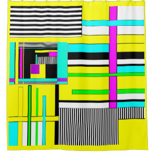 Bright abstract geometric neon pattern throw pillo shower curtain