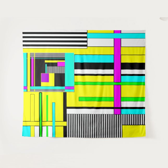 Bright abstract geometric neon pattern throw pillo tapestry (Front (Horizontal))