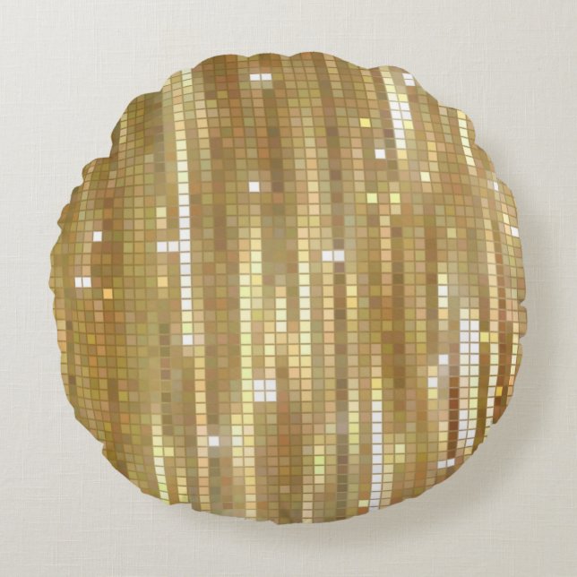 Bright abstract mosaic golden background with glos round cushion (Front)