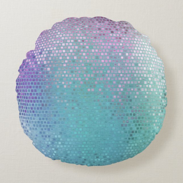 Bright Abstract Mosaic Multicolored Gloss Round Cushion (Front)