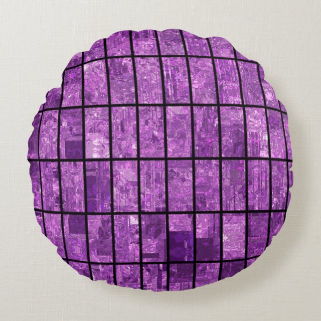 Bright abstract mosaic violet background with glos round cushion (Front)