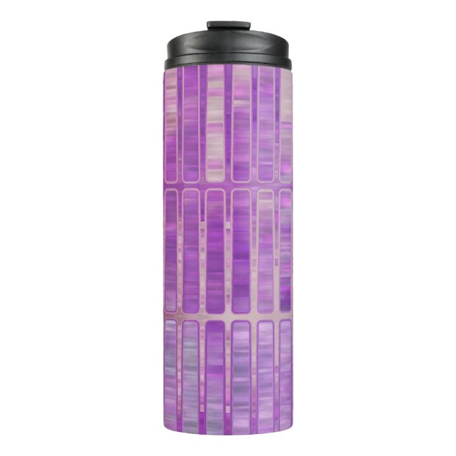 Bright abstract mosaic violet background with glos thermal tumbler (Front)