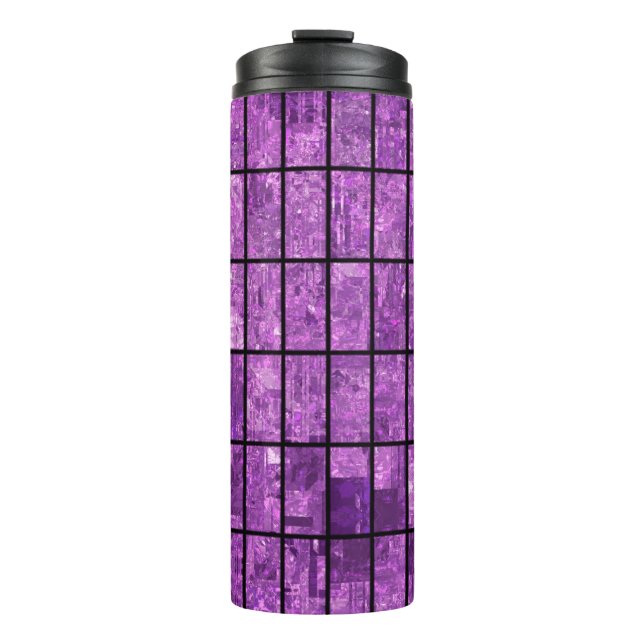 Bright abstract mosaic violet background with glos thermal tumbler (Front)
