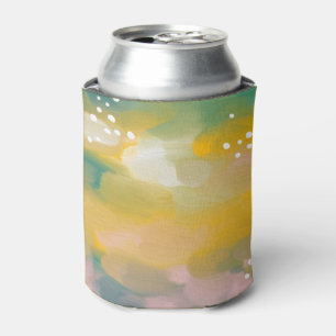 Bright abstract painted Brush stroke yellow green Can Cooler