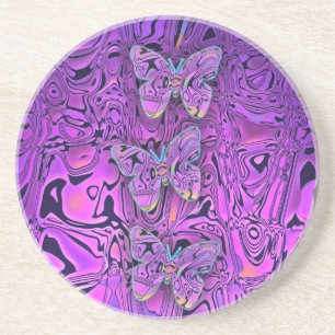 Bright Abstract Purple Butterflies Art Coaster