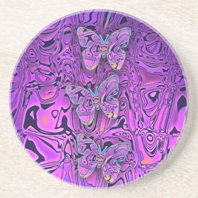 Bright Abstract Purple Butterflies Art Coaster (Front)