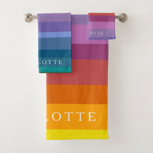 Bright Abstract Rainbow Stripes Personalised  Bath Towel Set