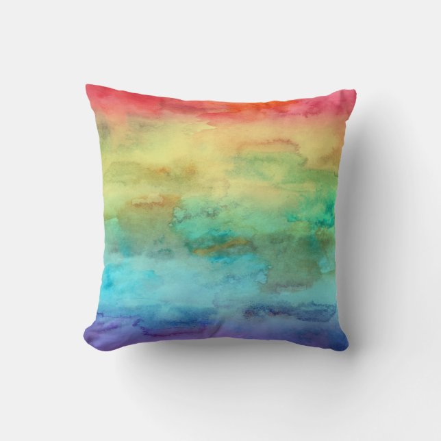 Bright Abstract Rainbow Watercolor Pillow (Front)