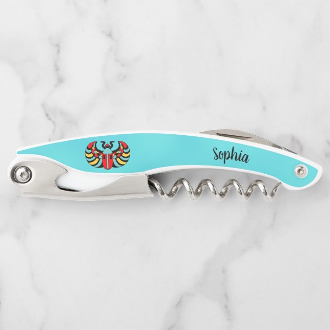 Bright Abstract Scarab Beetle on aqua Blue Corkscrew (Front)