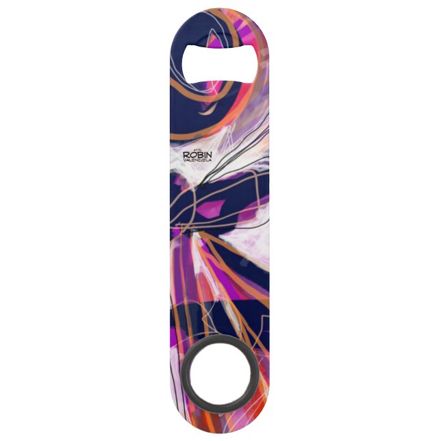 Bright Abstract Stainless Steel Bottle Opener (Front)