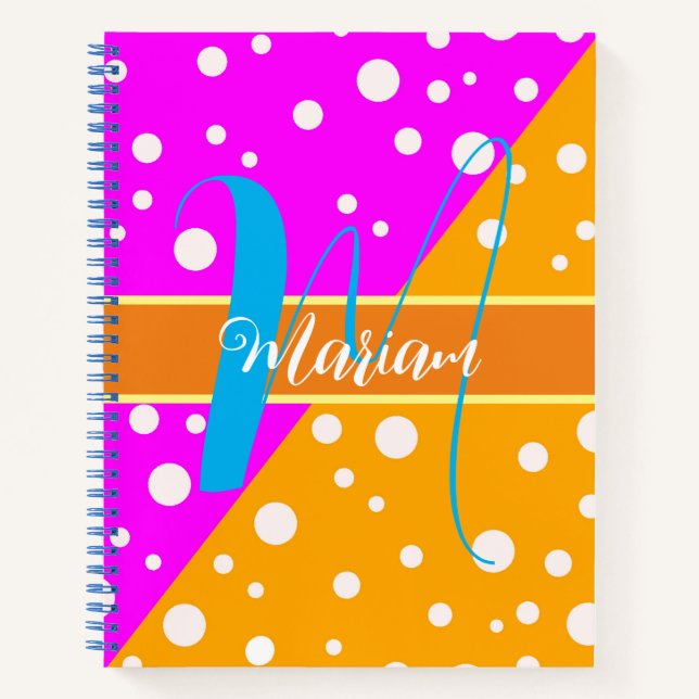 Bright Aesthetic Orange & Pink Name Monogrammed Notebook (Front)