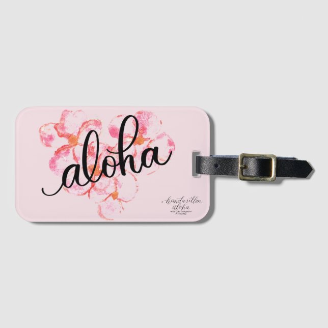 Bright Aloha Pink Plumeria Flower Luggage Tag (Front Horizontal)
