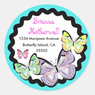 Bright and Beautiful Butterfly Address Label. Classic Round Sticker