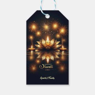 Bright and Beautiful Diya in Lotus Diwali Gift Tags