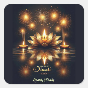 Bright and Beautiful Diya in Lotus Diwali   Square Sticker