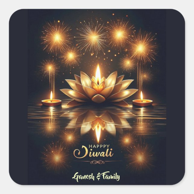 Bright and Beautiful Diya in Lotus Diwali   Square Sticker (Front)