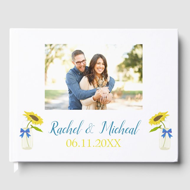 Bright and Beautiful Photo Sunflower Theme Wedding Guest Book (Front)