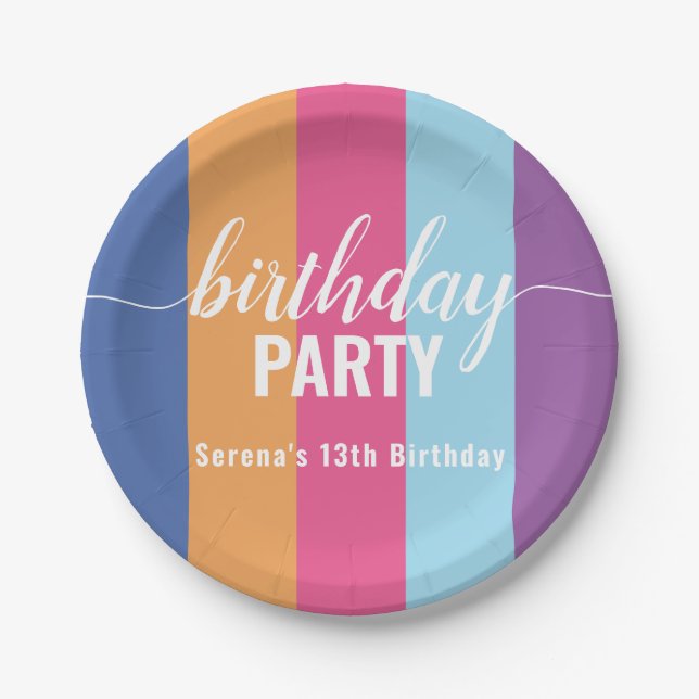 Bright and Bold Colour Swatch Birthday Paper Plate (Front)