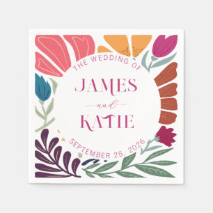 Bright and Bold Colourful Retro Floral Wedding Napkin