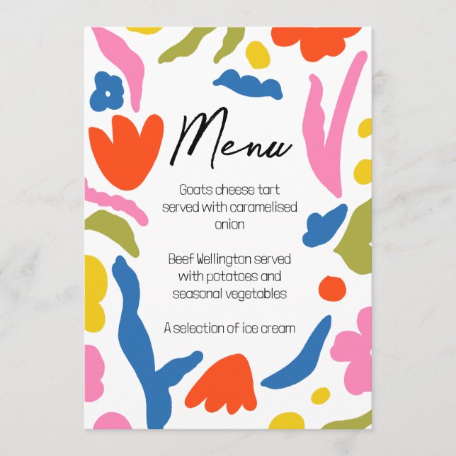 Bright and Bold Floral Abstract Colourful Menu (Front)