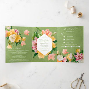 Bright and Bold Floral All in One Tri-Fold Invitation