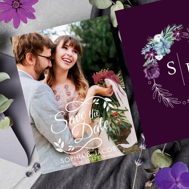 Bright and bold floral Magenta Winter Wedding Save The Date (Creator Uploaded)
