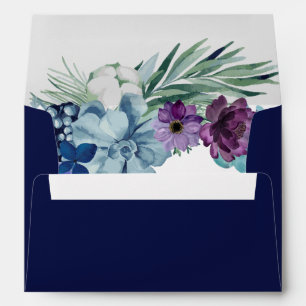 Bright and bold floral Navy blue Wedding Envelope