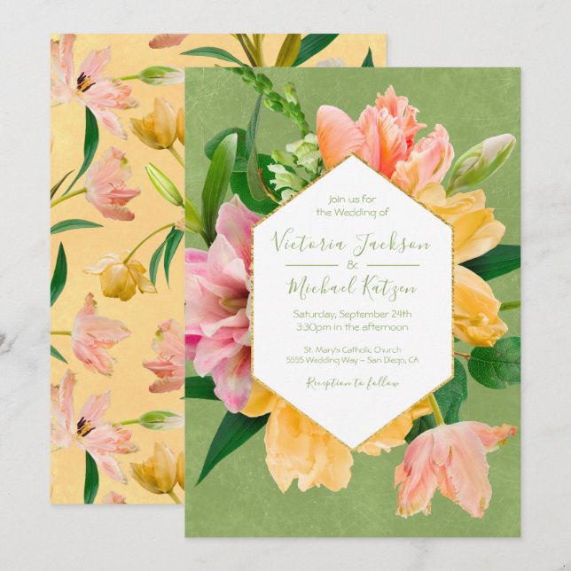Bright and Bold Floral Wedding Invitation (Front/Back)