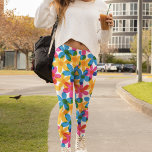 Bright and Bold Hippie Flowers Retro Floral Leggings<br><div class="desc">Add a bright touch to your outfit with these patterned leggings. They have a retro style with large overlapping hippie daisy flowers in bright yellow,  blue and magenta pink. The hand drawn graphics are designed to imitate classic risograph style printing</div>