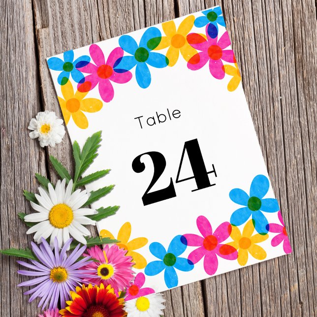 Bright and Bold Hippie Flowers Spring Wedding Table Number (Creator Uploaded)