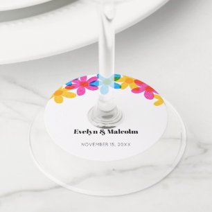 Bright and Bold Hippie Flowers Spring Wedding Wine Glass Tag