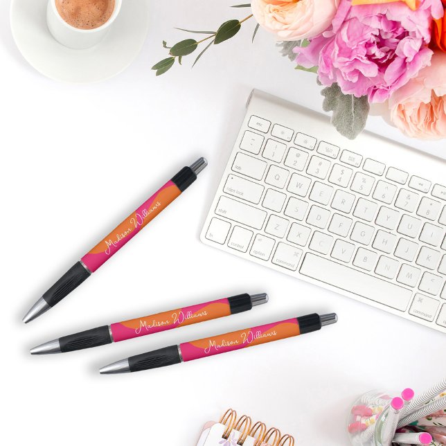 Bright and Bold Hot Pink and Orange Abstract (Cool pens to personalize with your name.)