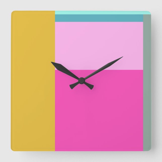 Bright and Bold Modern Geometric Colour Block Square Wall Clock (Front)