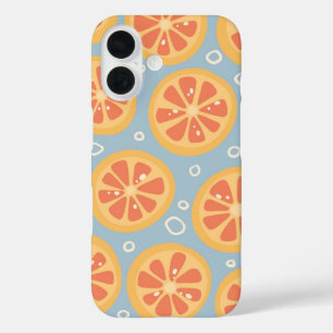 Bright and Bold Orange Slices Pattern on Blue iPhone 16 Case