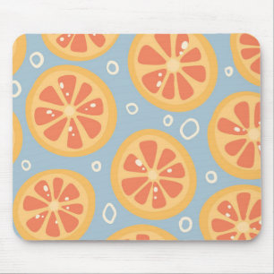 Bright and Bold Orange Slices Pattern on Blue Mouse Mat