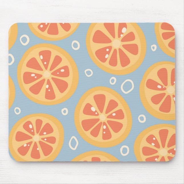 Bright and Bold Orange Slices Pattern on Blue Mouse Mat (Front)