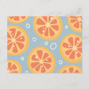 Bright and Bold Orange Slices Pattern on Blue Postcard