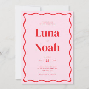 Bright and Bold Pink and Red Wedding Invitation