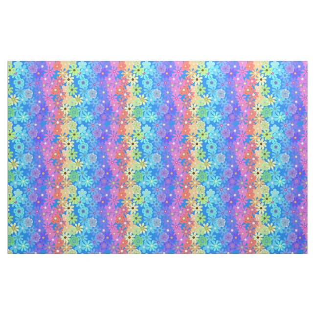 Bright and Bold Rainbow Hippie Flowers Fabric (Yard)