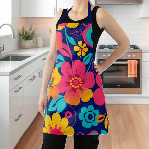 Bright and Bold Retro Flowers-Dopamine Style Apron