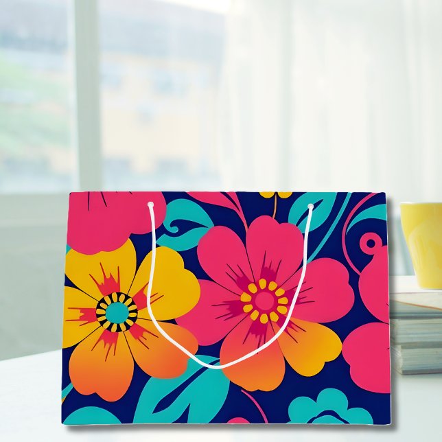 Bright and Bold Retro Flowers-Dopamine Style Large Gift Bag (Bright and Bold Retro Flowers-Dopamine Style Large Gift Bag)