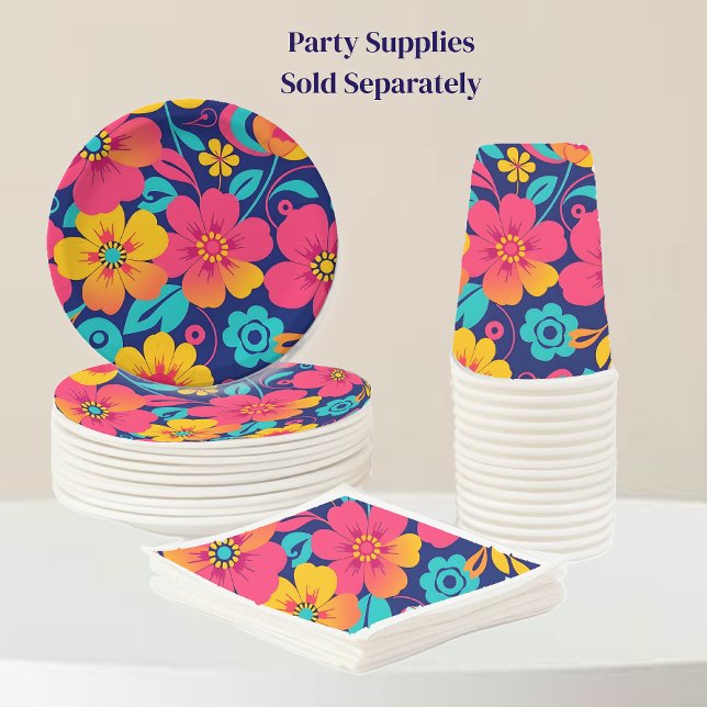 Bright and Bold Retro Flowers-Dopamine Style Napkin (Bright and Bold Retro Flowers-Dopamine Style Party supplies paper plate, napkins, and cups)