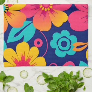 Bright and Bold Retro Flowers-Dopamine Style Tea Towel