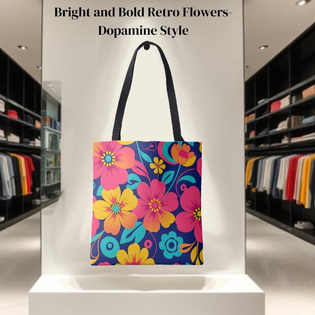 Bright and Bold Retro Flowers-Dopamine Style Tote Bag (Bright and Bold Retro Flowers-Dopamine Style Tote Bag)