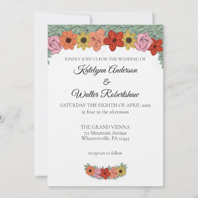 Bright and Bold Storybook Floral Wedding Invitation (Front)